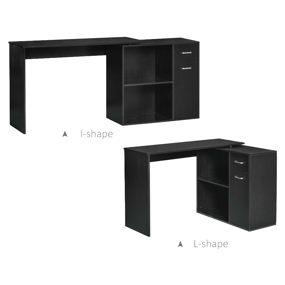 Portland 2 Drawer 2 Shelf L-Shape Corner Office Desk Black Image 4