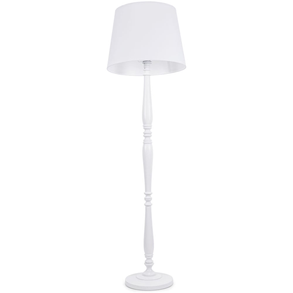 ValueLights Victoria White Fabric Tapered Shade White Wood Traditional Stem LED Floor Lamp Image 1