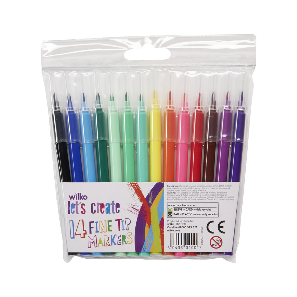 Wilko Let's Create Fine Brush Tip Markers 14 pack Image