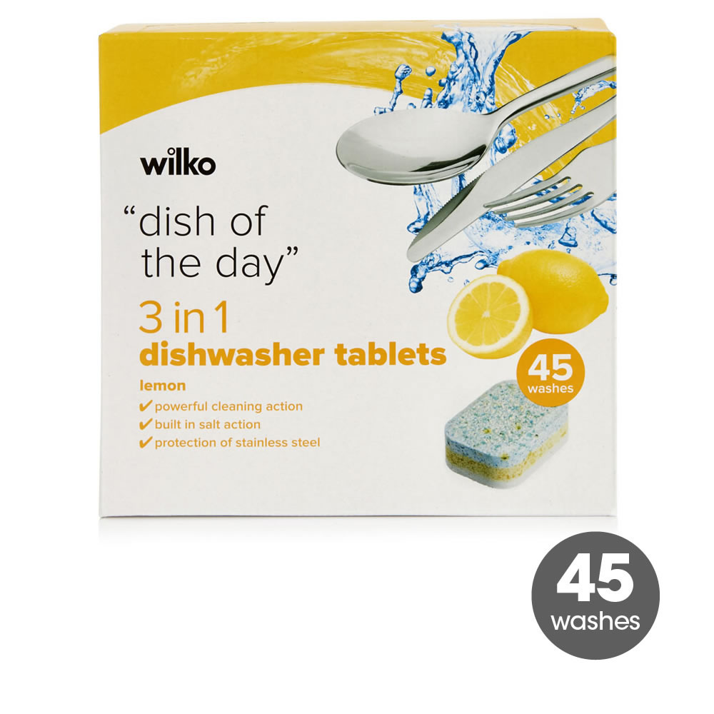 Wilko 3 in 1 Dishwasher Tablets 45 pack Image 1