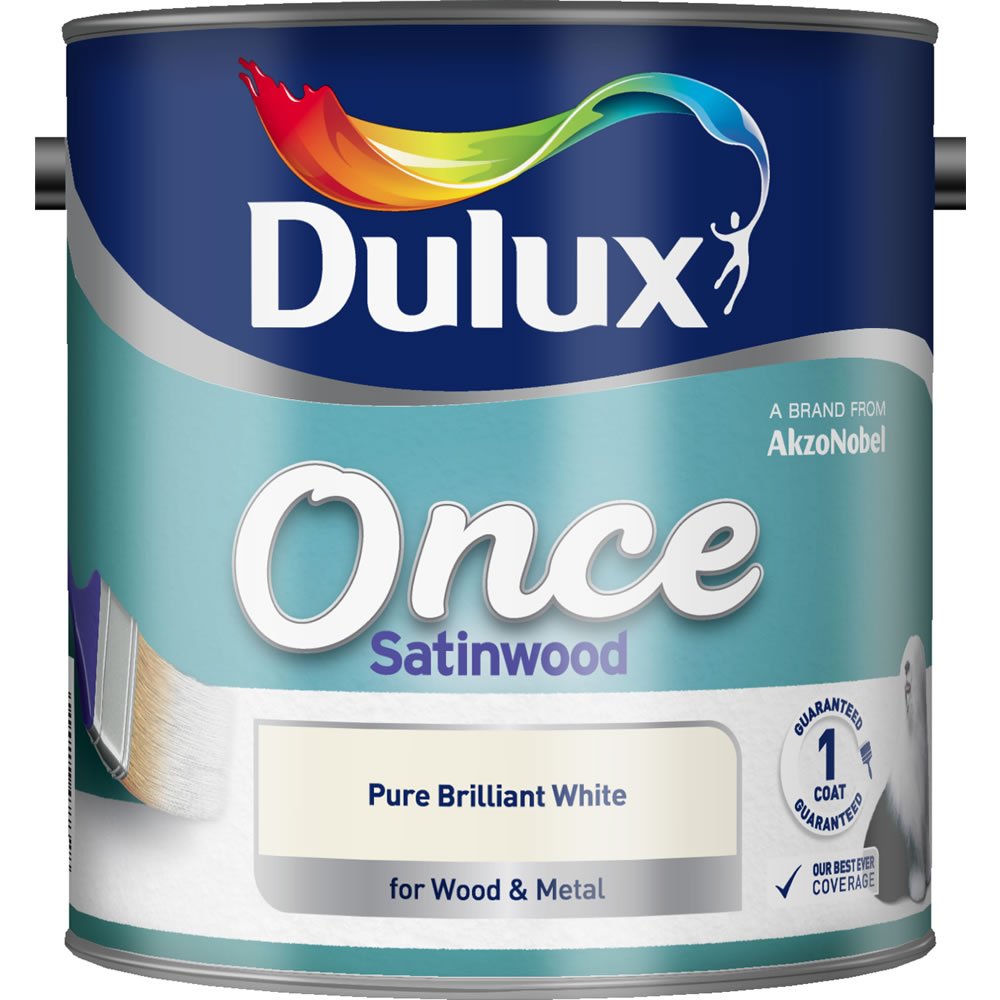 Dulux Once Wood and Metal Pure Brilliant White Satin Paint 2.5L Image 2