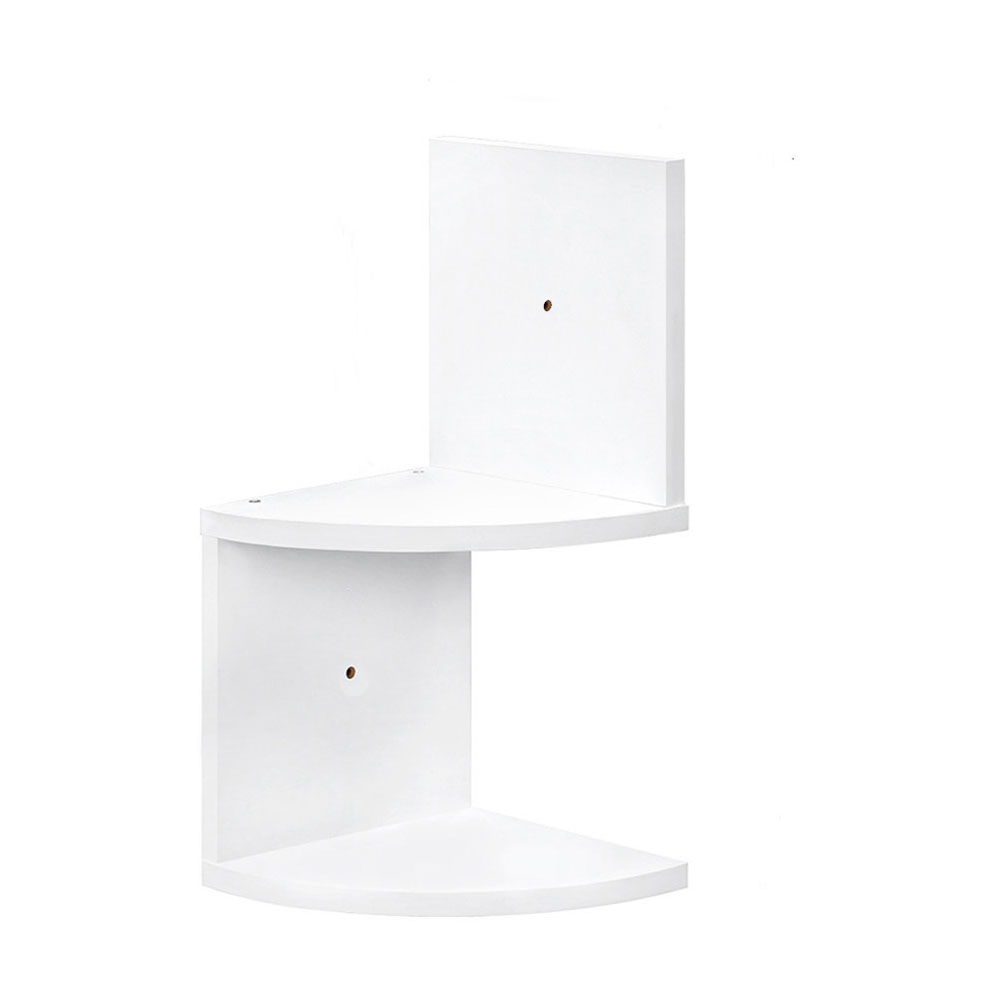 Living and Home 2 Tier White Wooden Zigzag Floating Corner Shelves Image 2