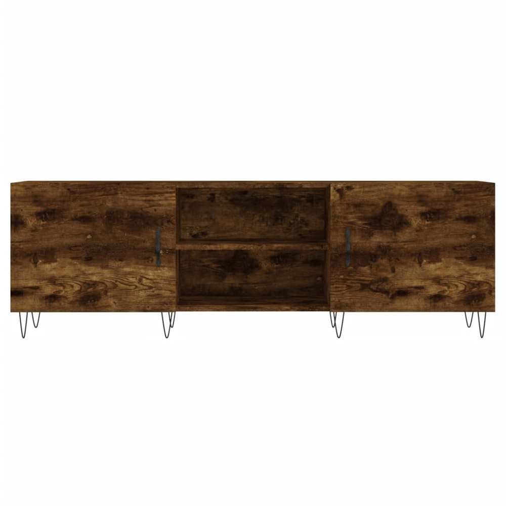 vidaXL 2 Door 2 Open Shelf Smoked Oak TV Cabinet with Black Metal Legs Image 5