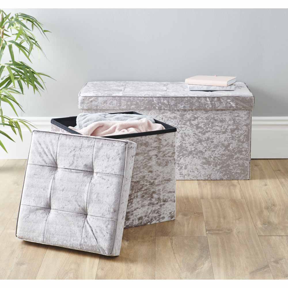 Wilko Crushed Velvet Ottoman Silver Wilko