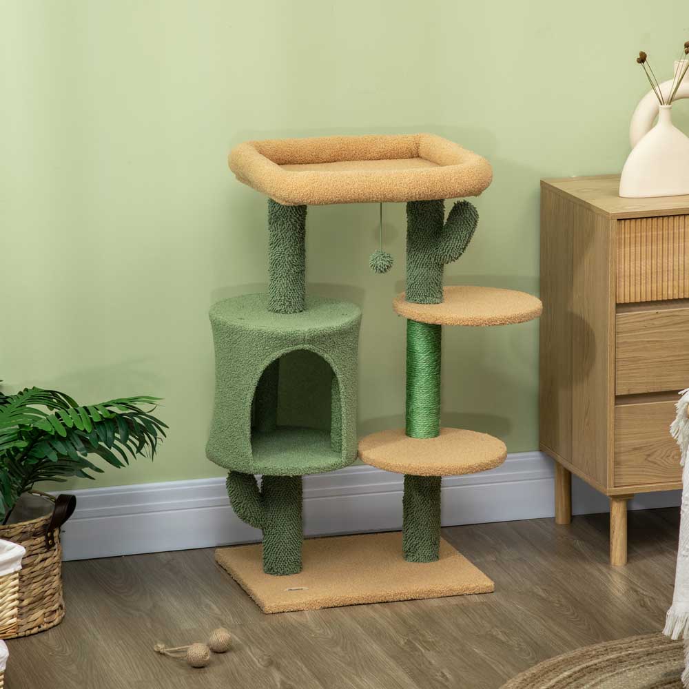 PawHut Green Multi Level Cat Activity Centre with Scratching Post Image 2