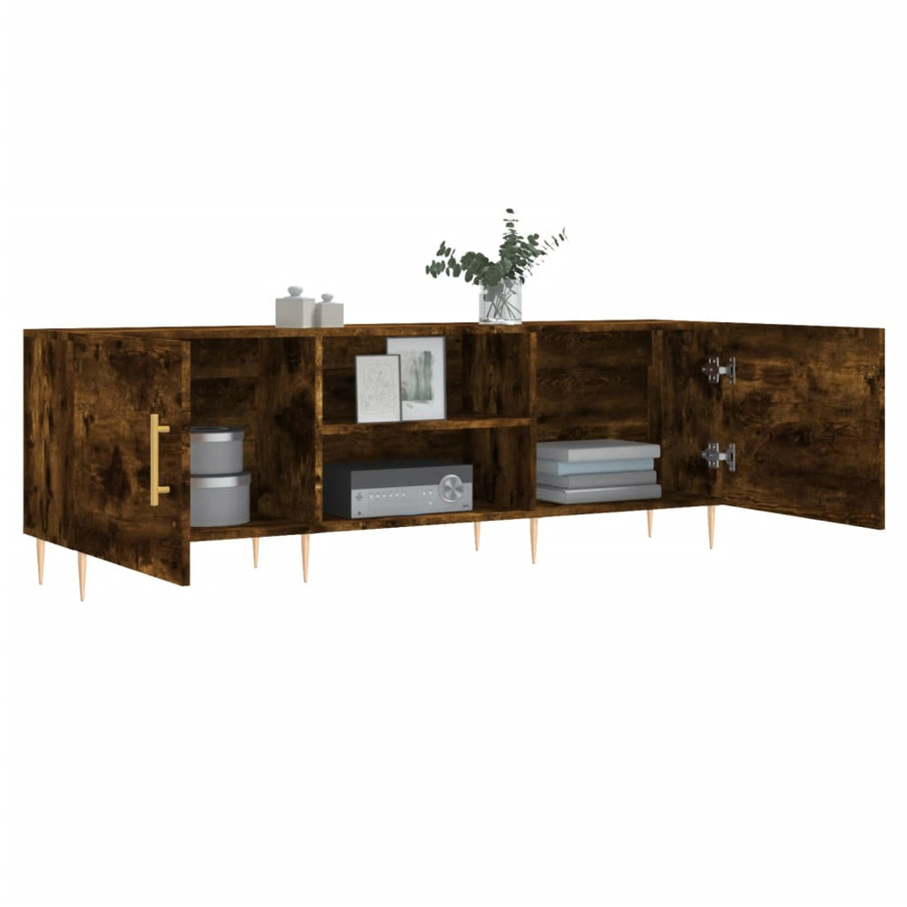 vidaXL 2 Door 2 Open Shelf Smoked Oak TV Cabinet with Legs Image 4