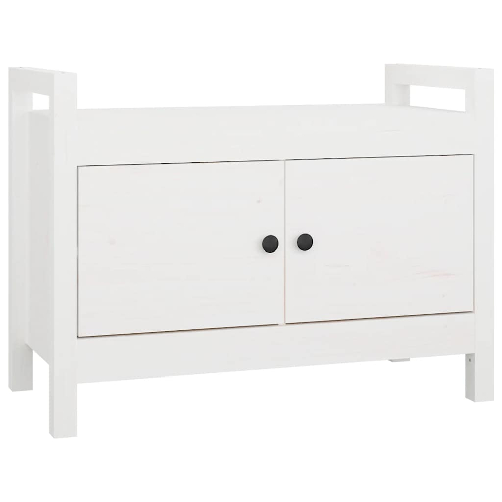 vidaXL 2 Door White Solid Wood Pine Hall Bench Image 2