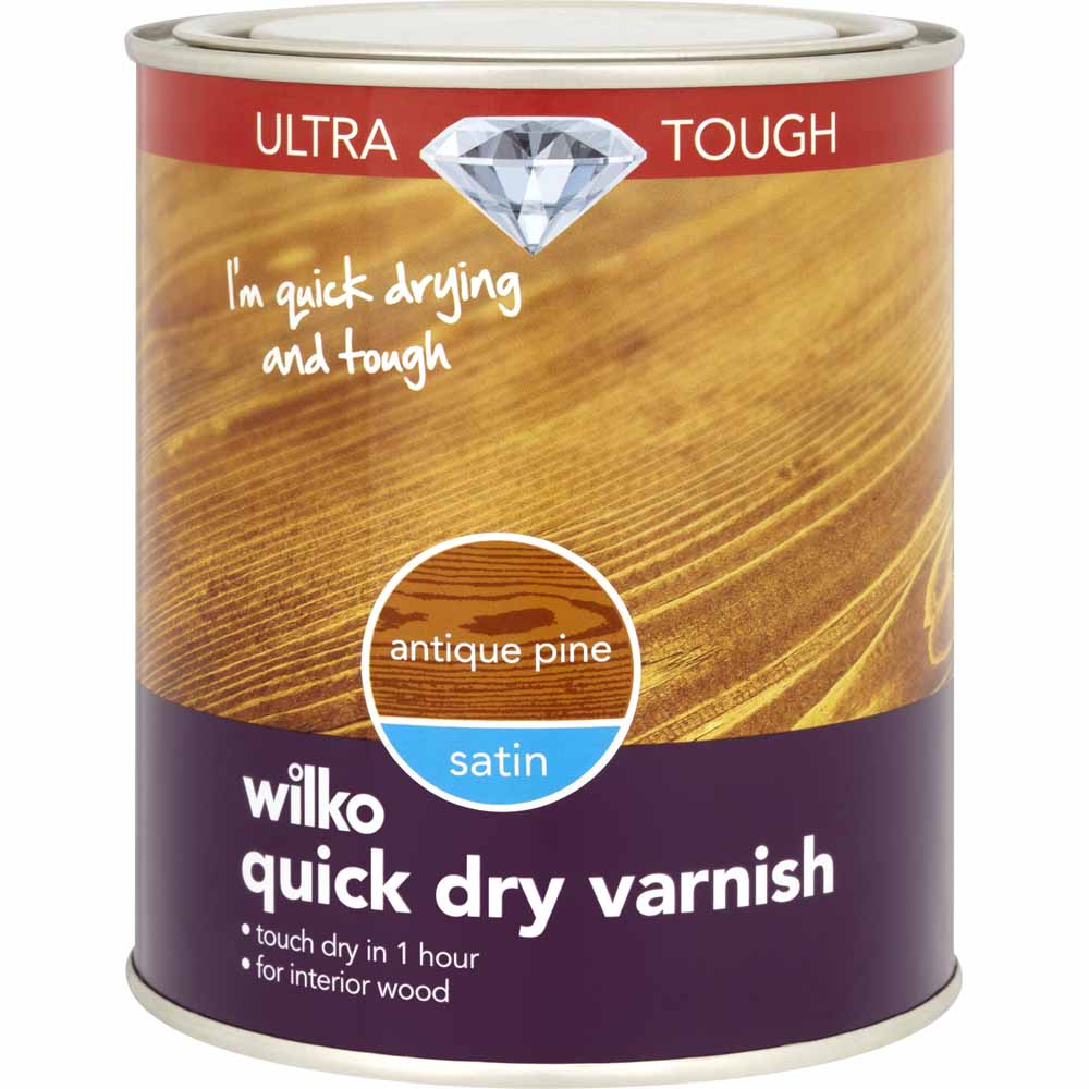 Wilko Ultra Tough Quick Dry Satin Varnish Antique Pine 750ml Image 1