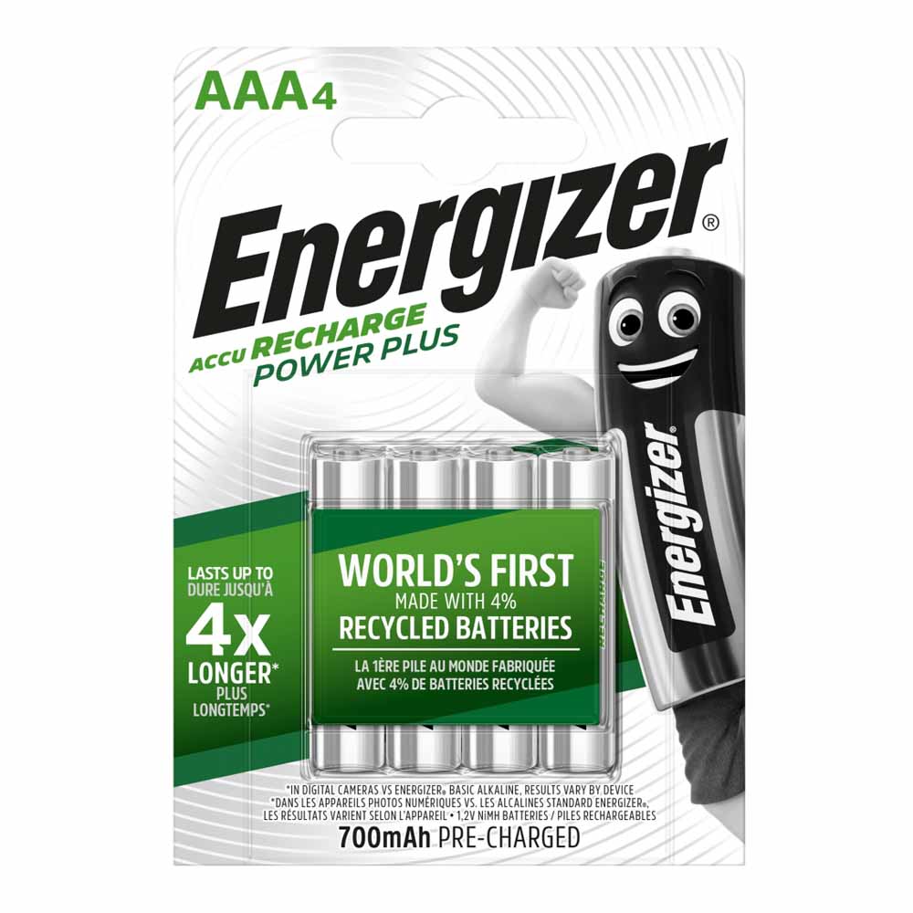 Energizer AAA 4 Pack 1.2V 700mAh NiMH Rechargeable Batteries Image 1