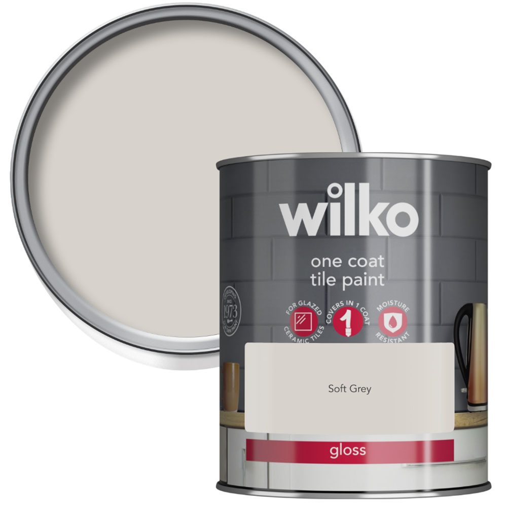 Wilko One Coat Light Grey Tile Paint 750ml Image 1