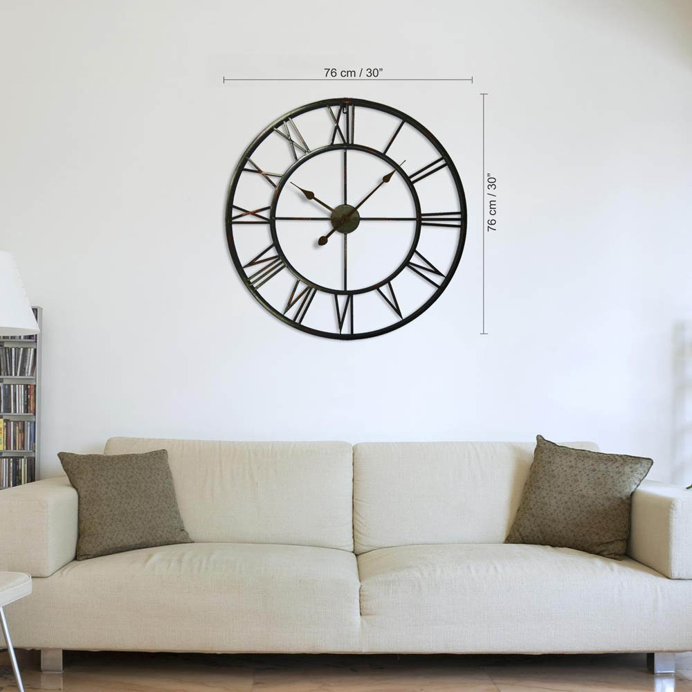 Walplus Black Roman Numeral Round Wall Clock 76cm Set of 2 Image 7