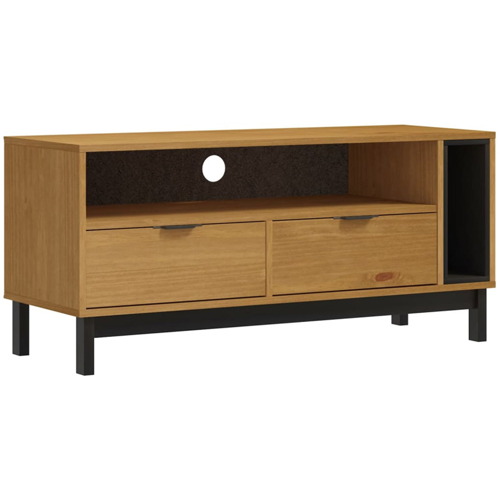vidaXL Flam 2 Drawer Single Shelf Solid Wood Pine TV Cabinet Image 2