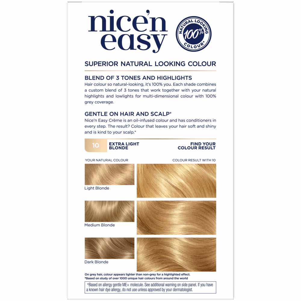 Clairol Nice'n Easy Permanent 10 Extra Light Blonde Hair Dye | Wilko