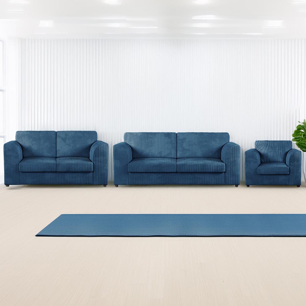 Luxor 6 Seater Marine Blue Jumbo Cord Full Back Sofa Suite Image 1