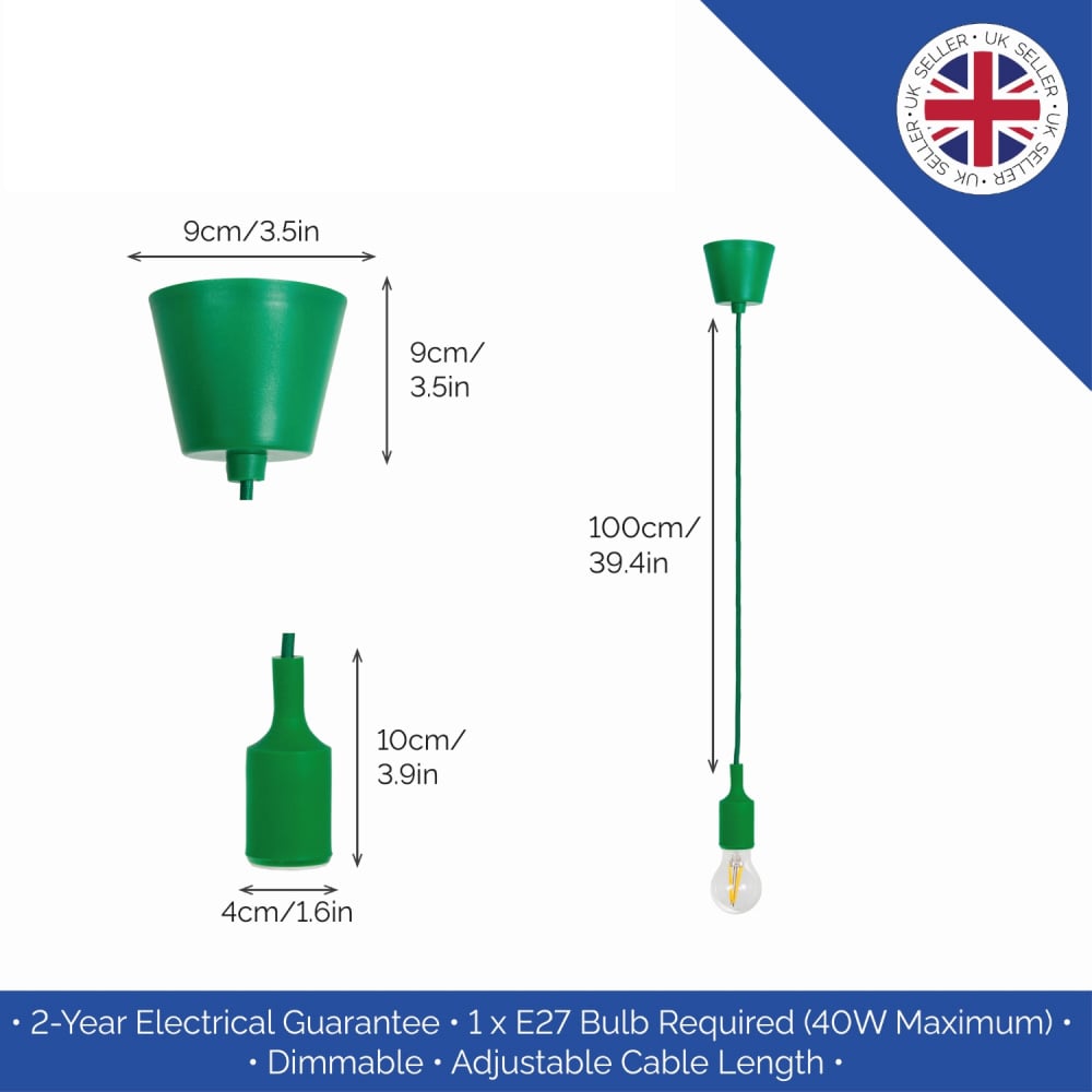 Happy Homewares Vintage Designer Green Silicone Pendant Light with Braided Fabric Cable Image 6