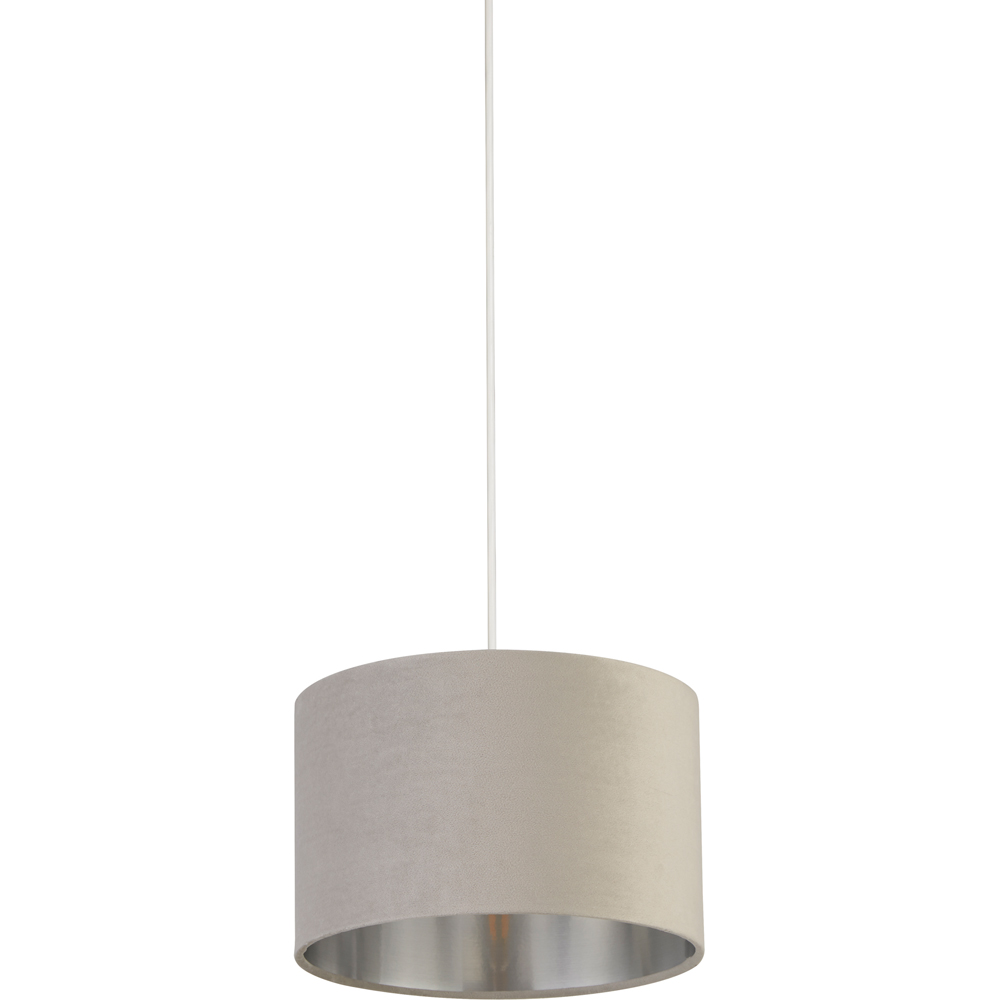 Lighting Collection Light Grey Silver Inner Velvet Drum Shade Image 1