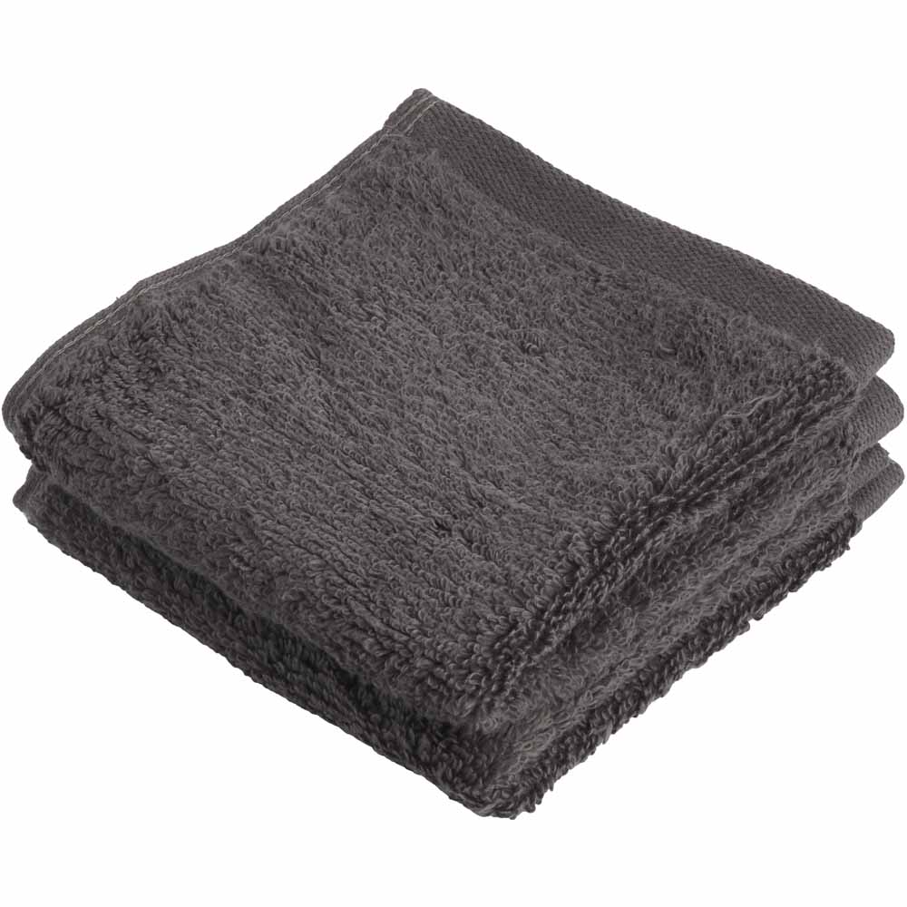 Wilko Supersoft Dark Charcoal Face Cloths 2pk Image 1