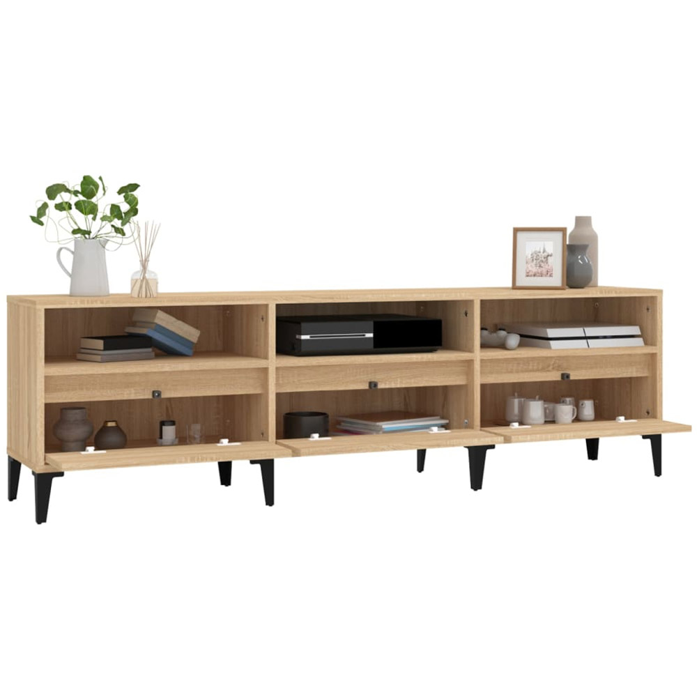 vidaXL 3 Drawer 3 Open Shelf Sonoma Oak TV Cabinet with Black Legs Image 5