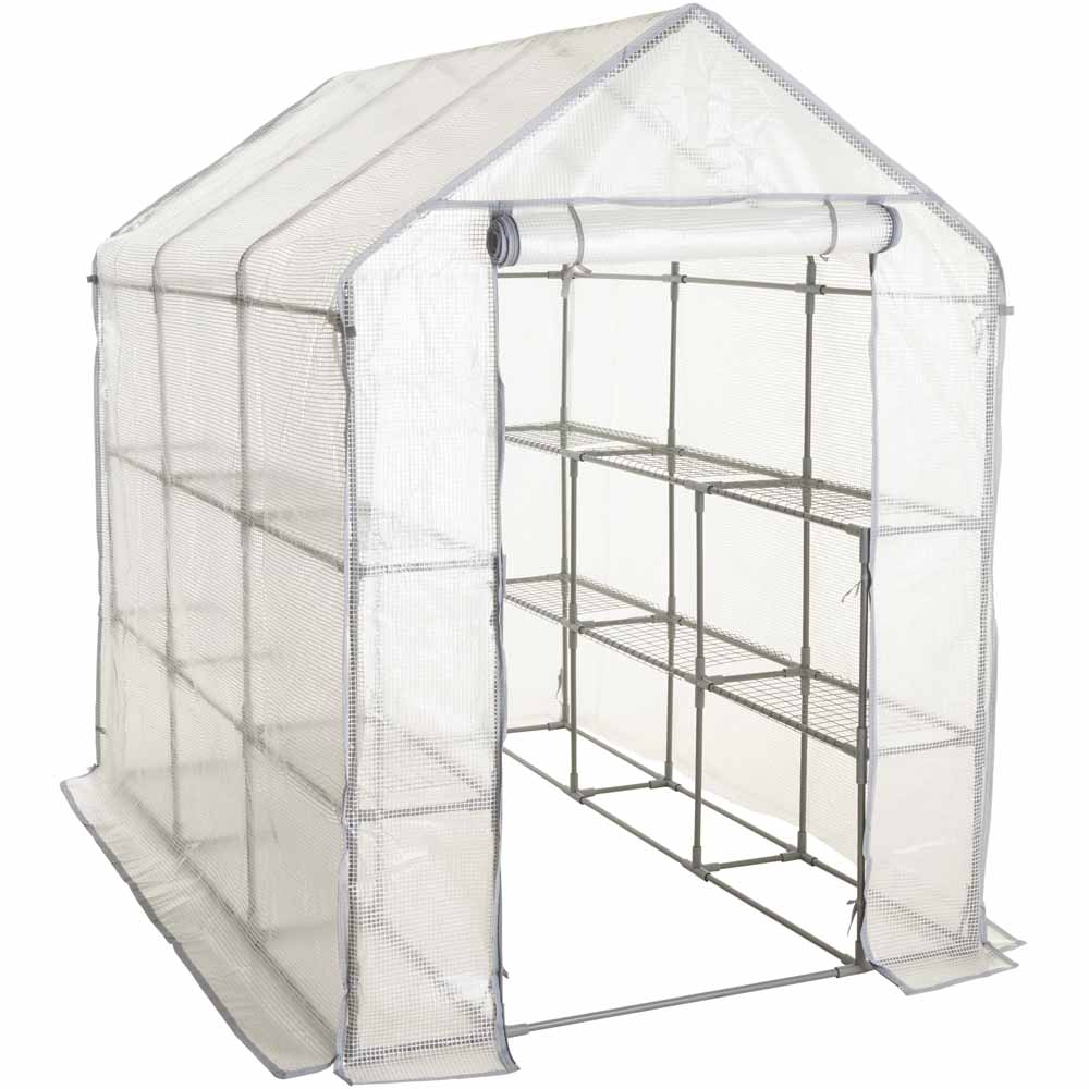 Wilko Large Walk In Greenhouse with 12 Metal Shelves Image 1