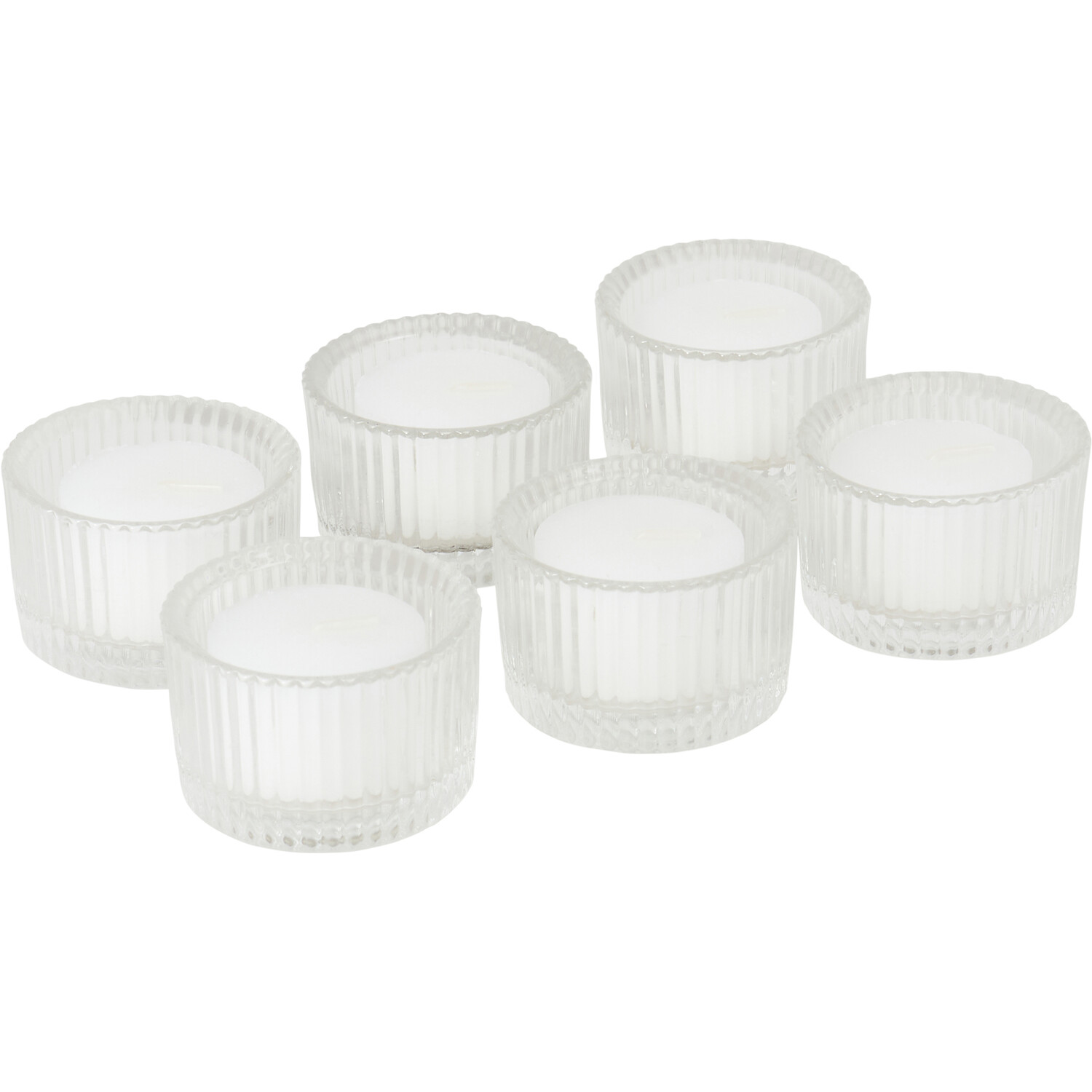 Pack of 6 Ribbed Tealight Holders and Tealights - Clear Image 2