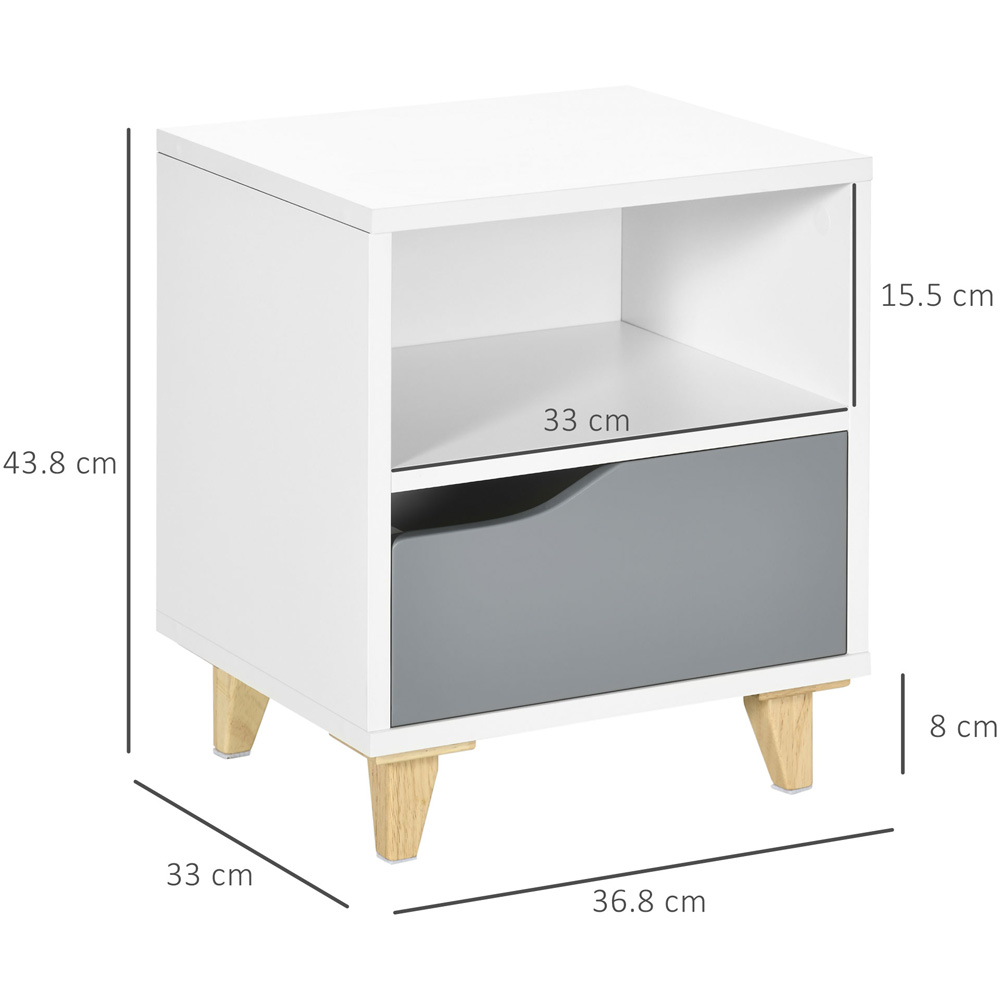 Portland Single Drawer and Shelf White and Grey Bedside Table Image 7