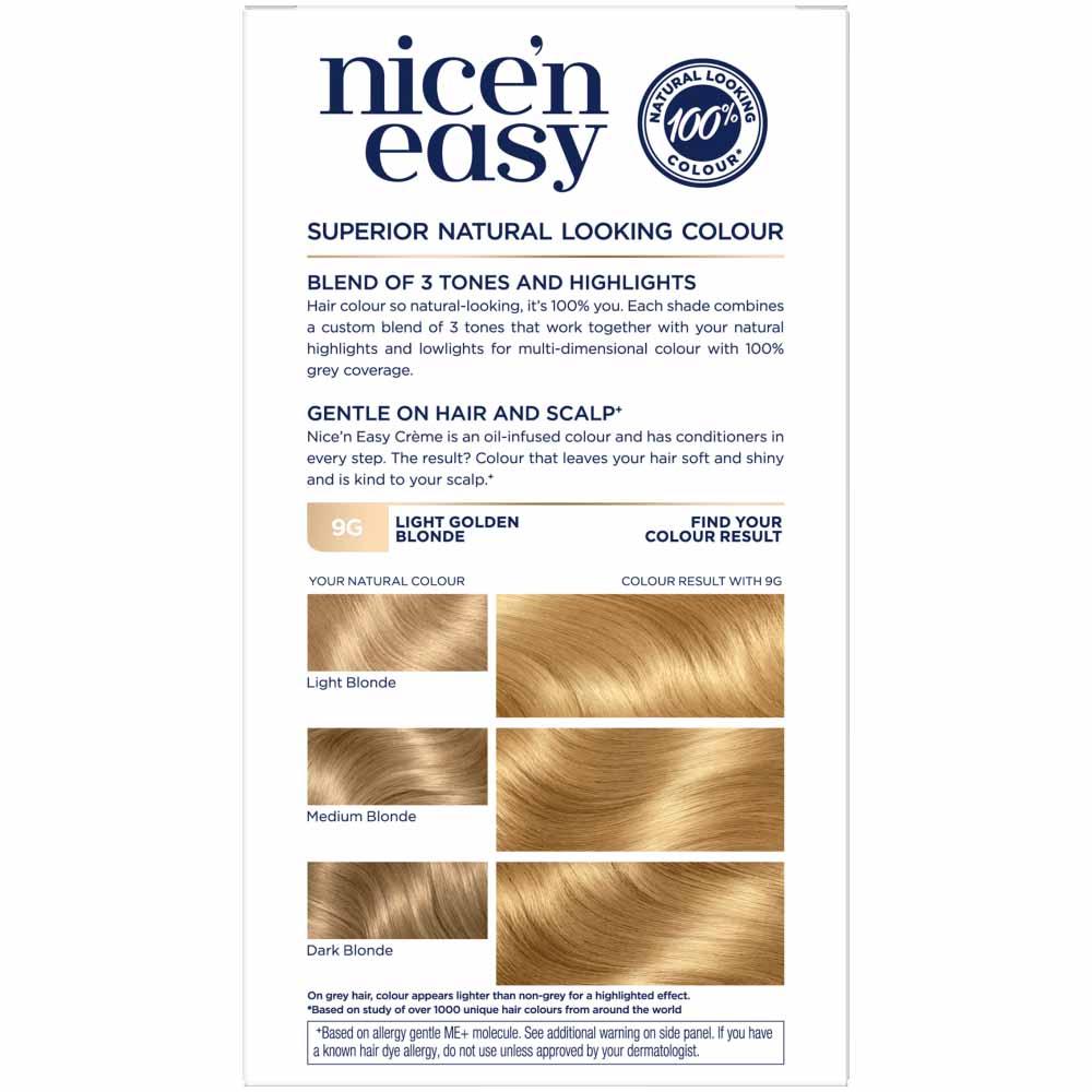 Clairol Nice'n Easy Light Golden Blonde 9G Permanent Hair Dye | Wilko