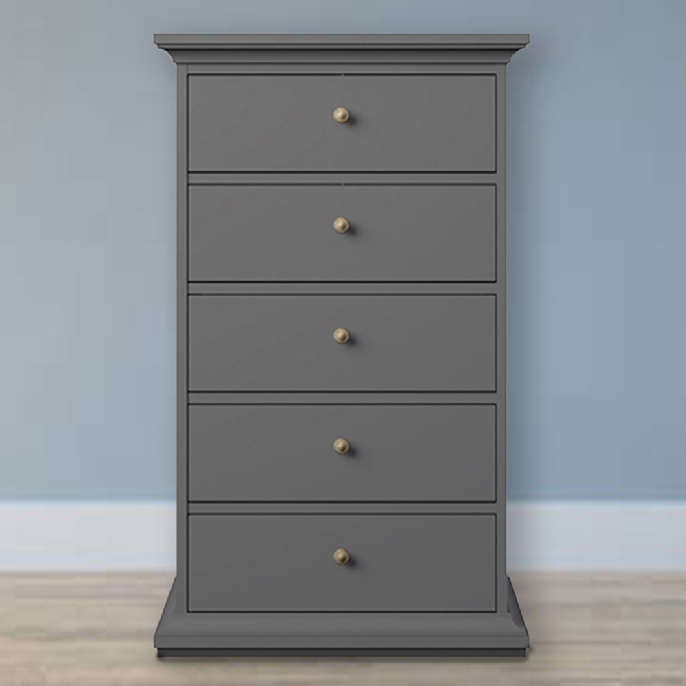 Florence Paris 5 Drawer Matt Grey Chest of Drawers Image 1