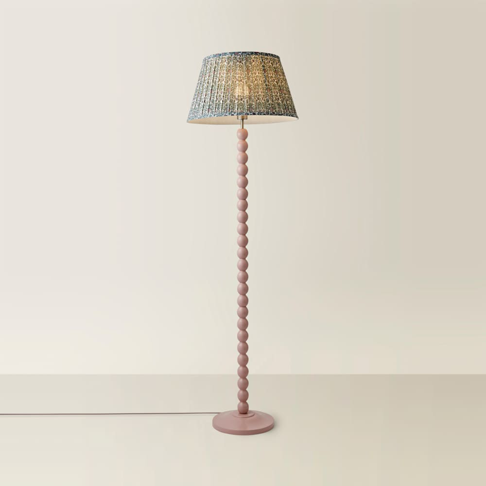 ValueLights Floral Pleated Shade Pastel Pink Bobbin LED Floor Lamp with Bulb Image 4