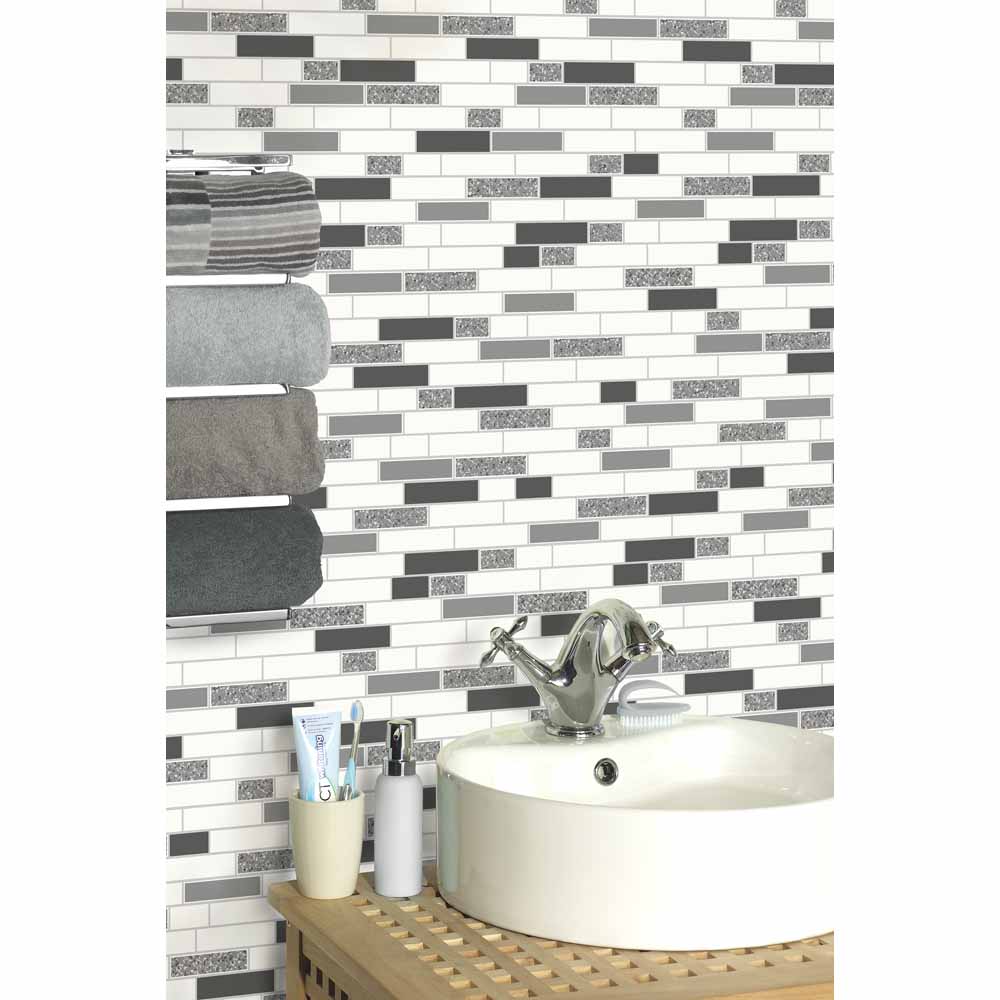 Holden Decor Oblong Granite Tiling Black and Silver Wallpaper Image 2