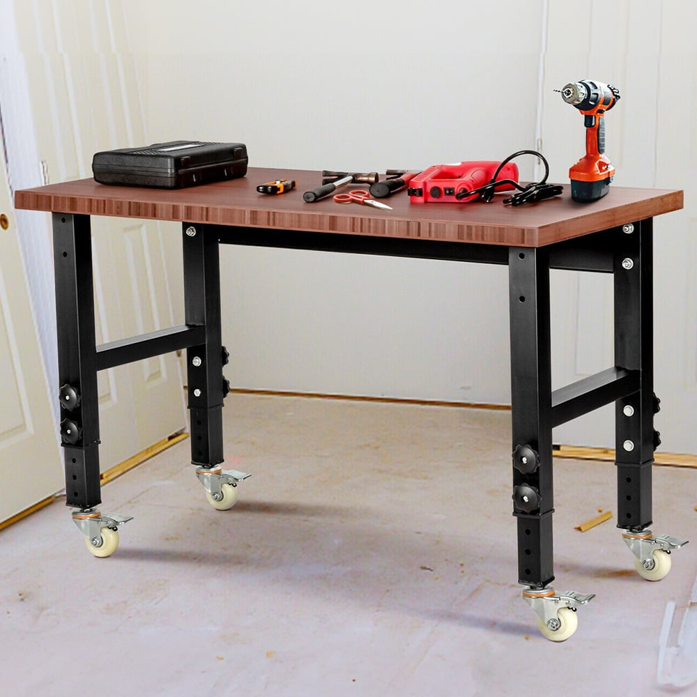 Costway Brown 10 Level Adjustable Workbench with 4 Lockable Casters Image 2