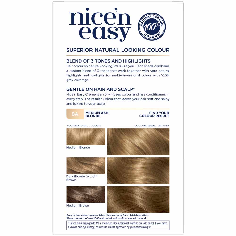 Clairol Nice'n Easy Medium Ash Blonde 8A Permanent  Hair Dye Image 2