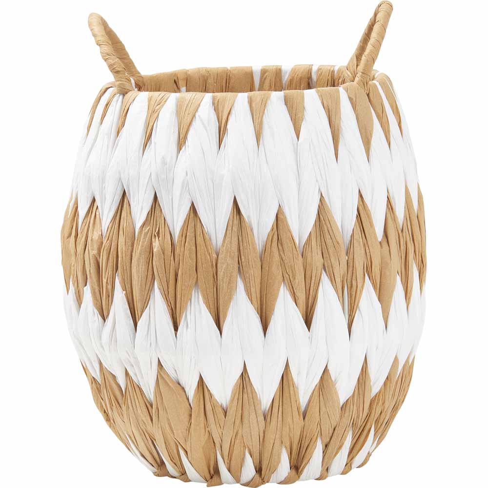 Wilko Small White Natural Stripe Paper Basket Image