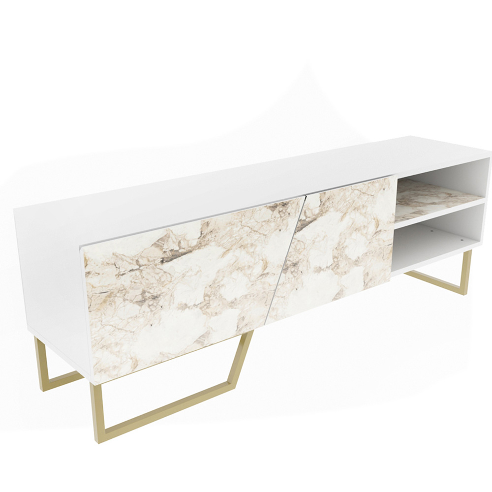 Decorotika Denasse White Marble Effect and Gold TV Unit Image 5