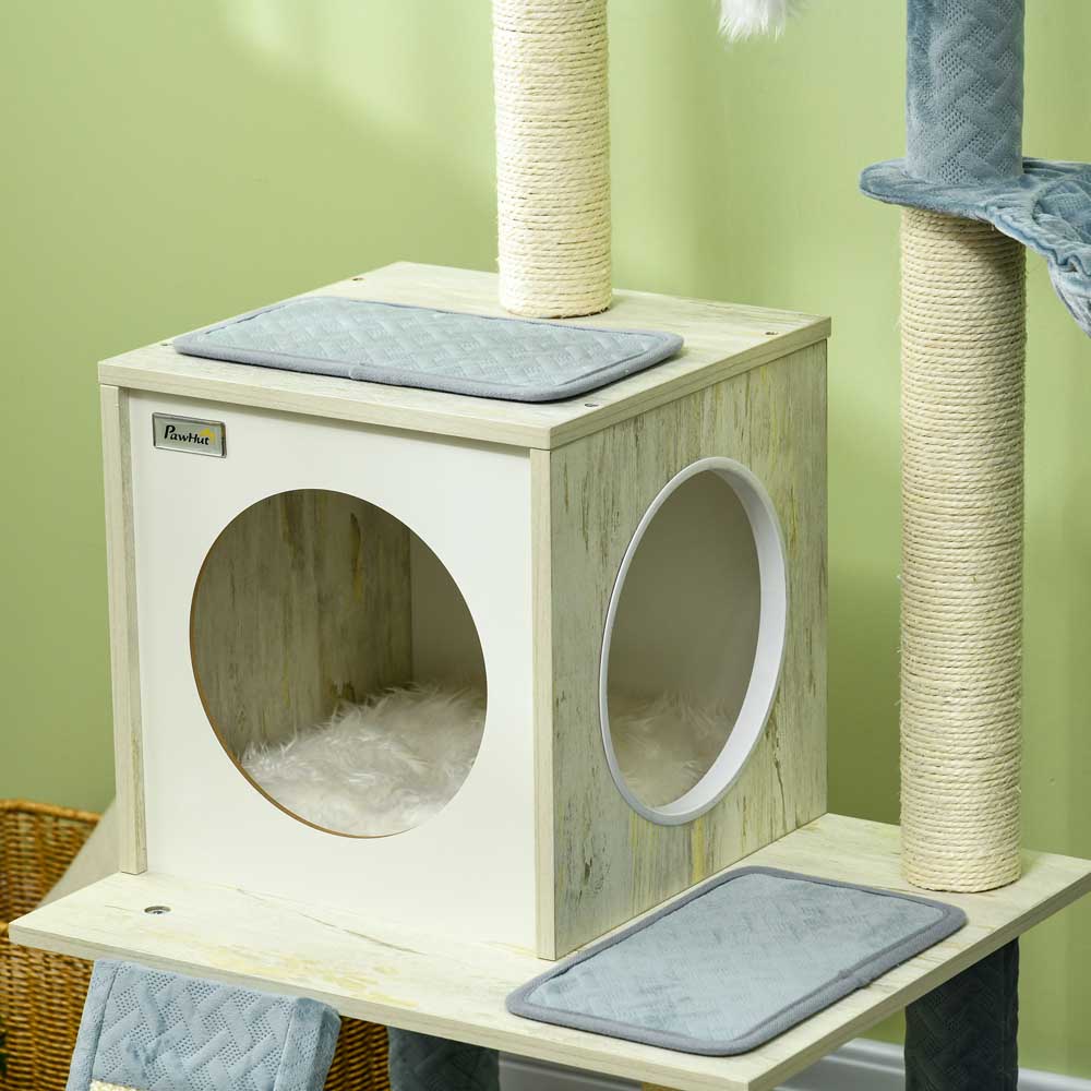 PawHut Blue Wooden Cat Tree for Indoor Cats with Scratching Post Image 7