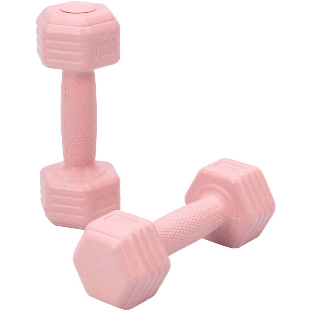 H&O Direct Light Pink Hexagonal Dumbbell with Non-Slip Grip 1kg 2 Pack Image 1