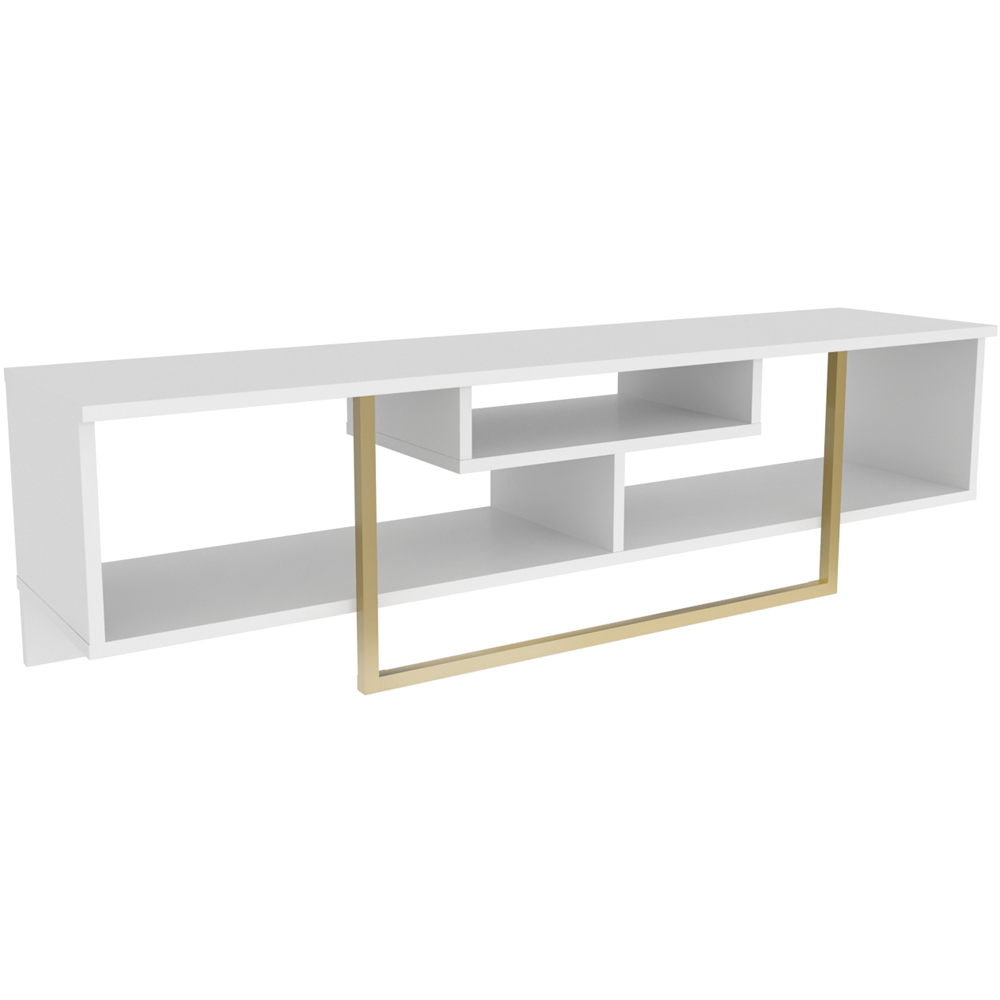 Decorotika Asal 3 Shelf White and Gold Modern TV Unit Image 2
