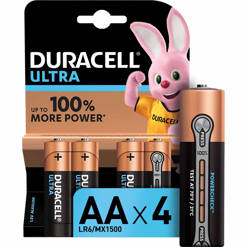 Duracell Ultra LR6 AA 1.5V Alkaline Batteries 4 pack Image 1