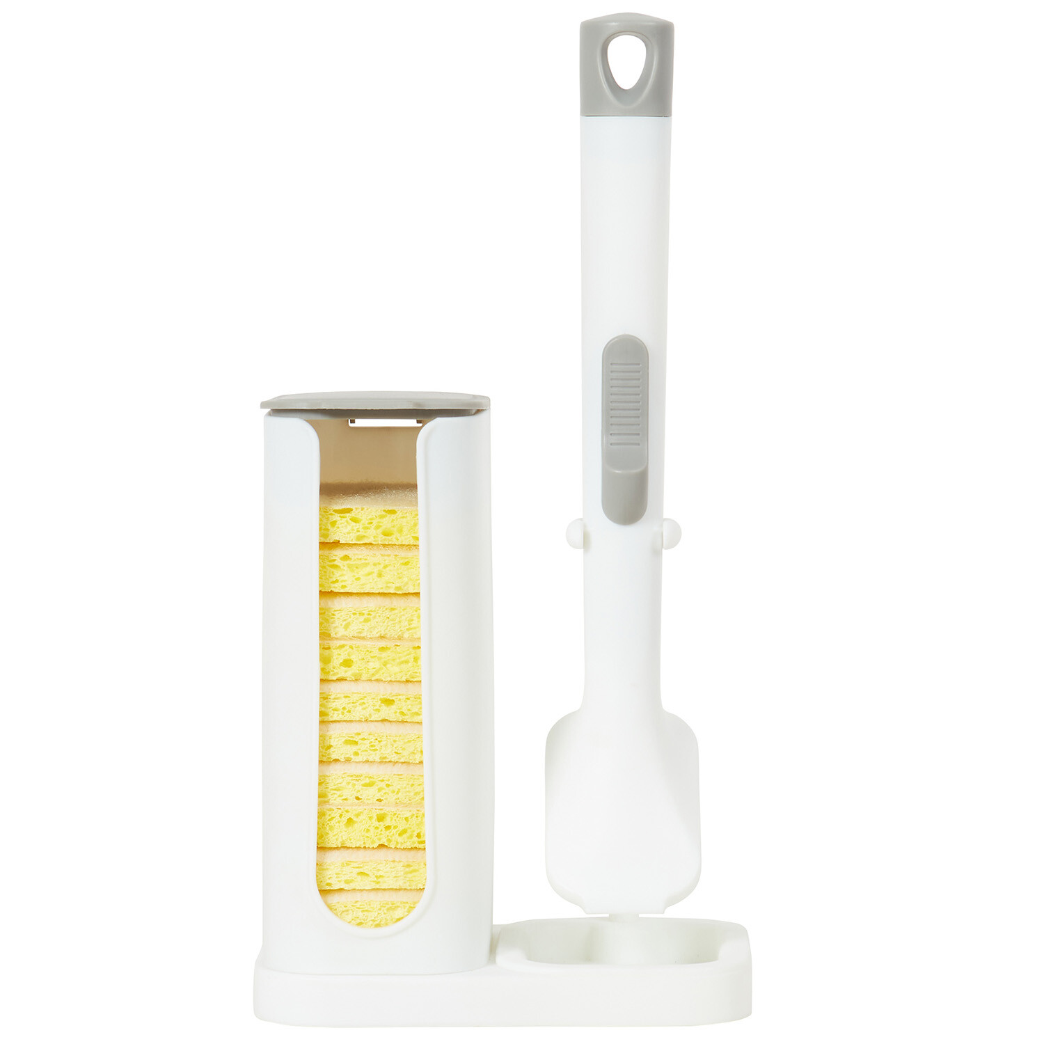 Sponge Soap Dispensing Dish Brush Set - White Image 1