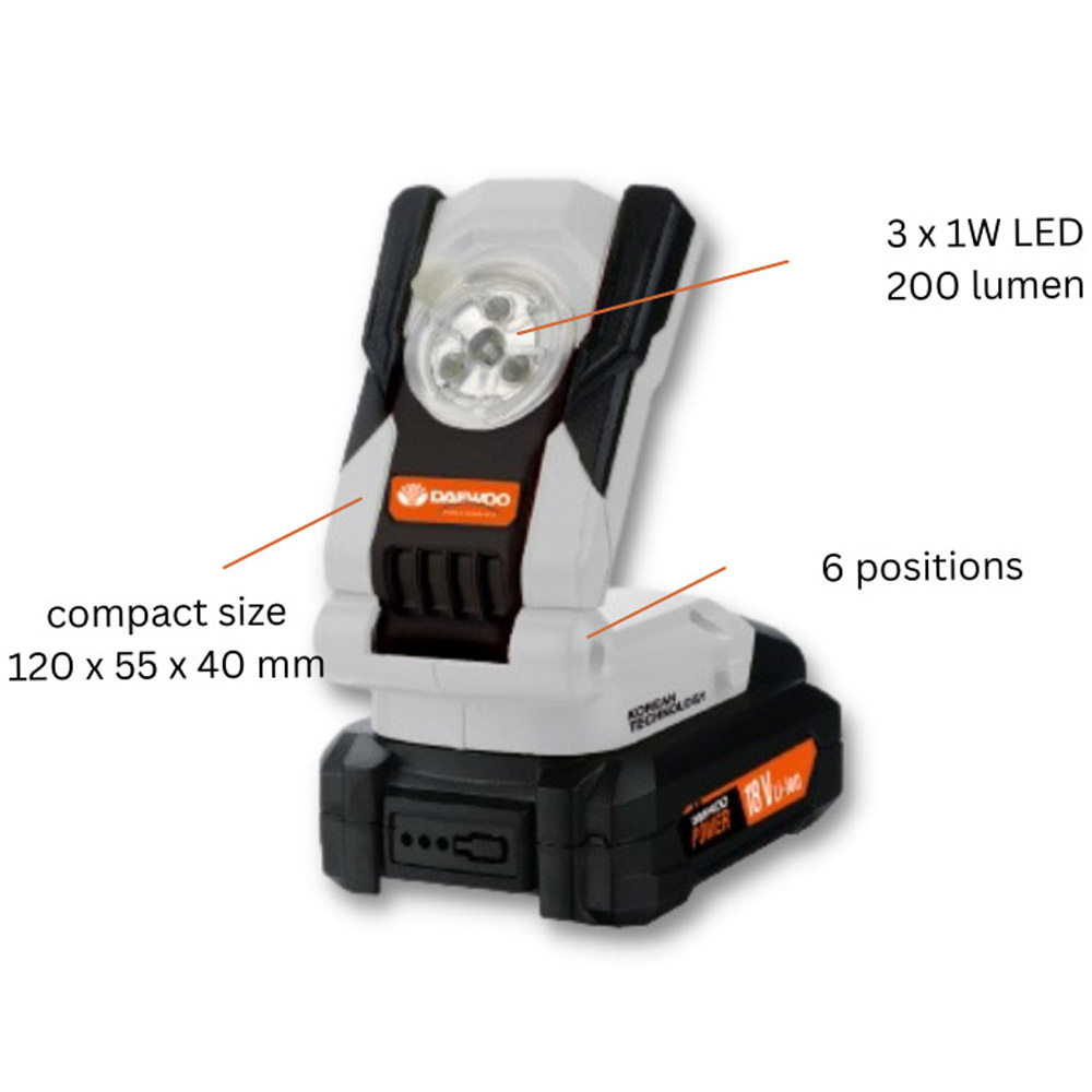 Daewoo U-Force 18V 2Ah Cordless LED Light with Battery Charger Image 6