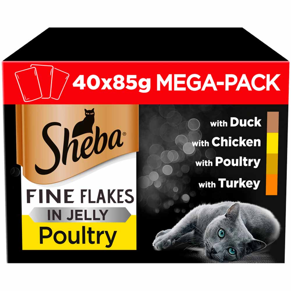 Sheba Fine Flakes Cat Food Pouches Poultry in Jelly Mega Pack 40 x 85g Image 1