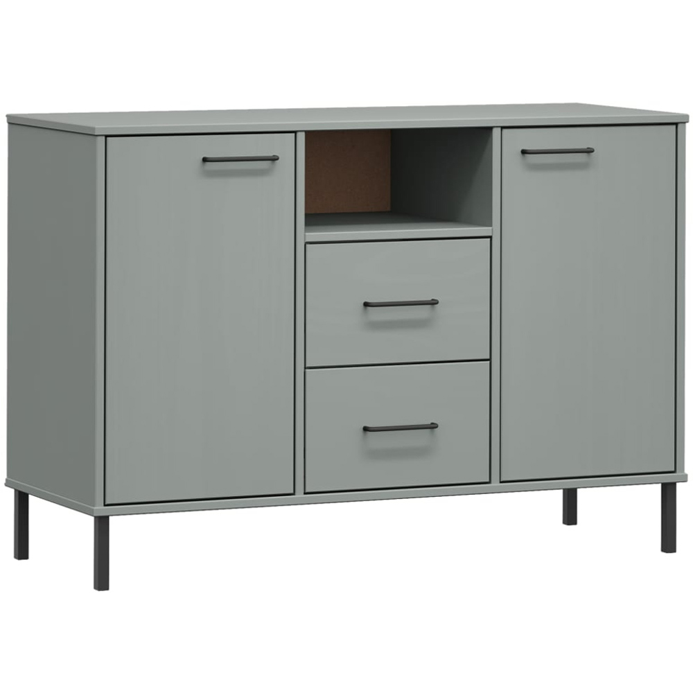 vidaXL 2 Door 2 Drawer Single Shelf Grey Solid Pine Wood Sideboard Image 2