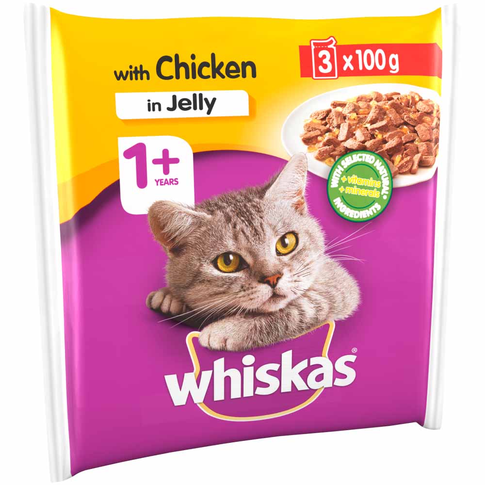 Whiskas Adult Wet Cat Food Pouches Chicken in Jelly 3 x 100g Image 2