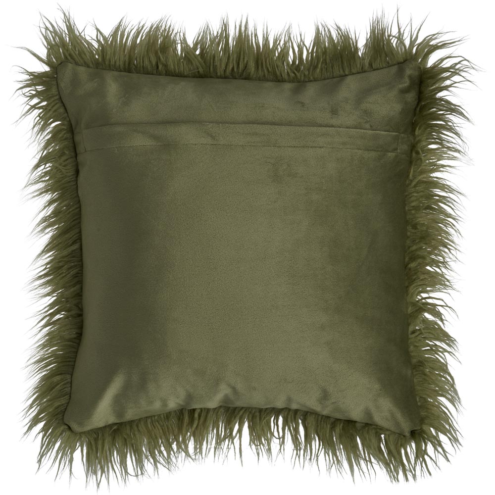 Wilko Olive Green Faux Mongolian Cushion 43x43cm Image 3