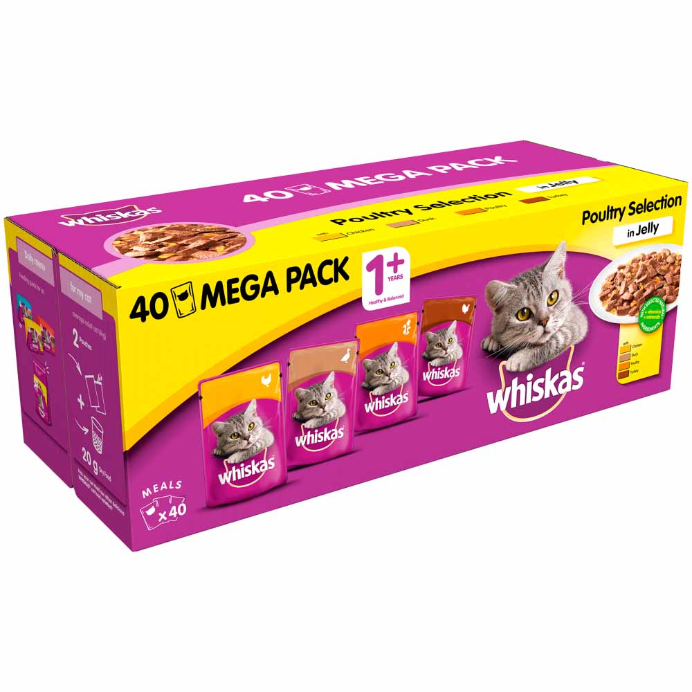 Whiskas Adult Wet Cat Food Pouches Poultry in Jelly Mega Pack 40 x 100g Image 2