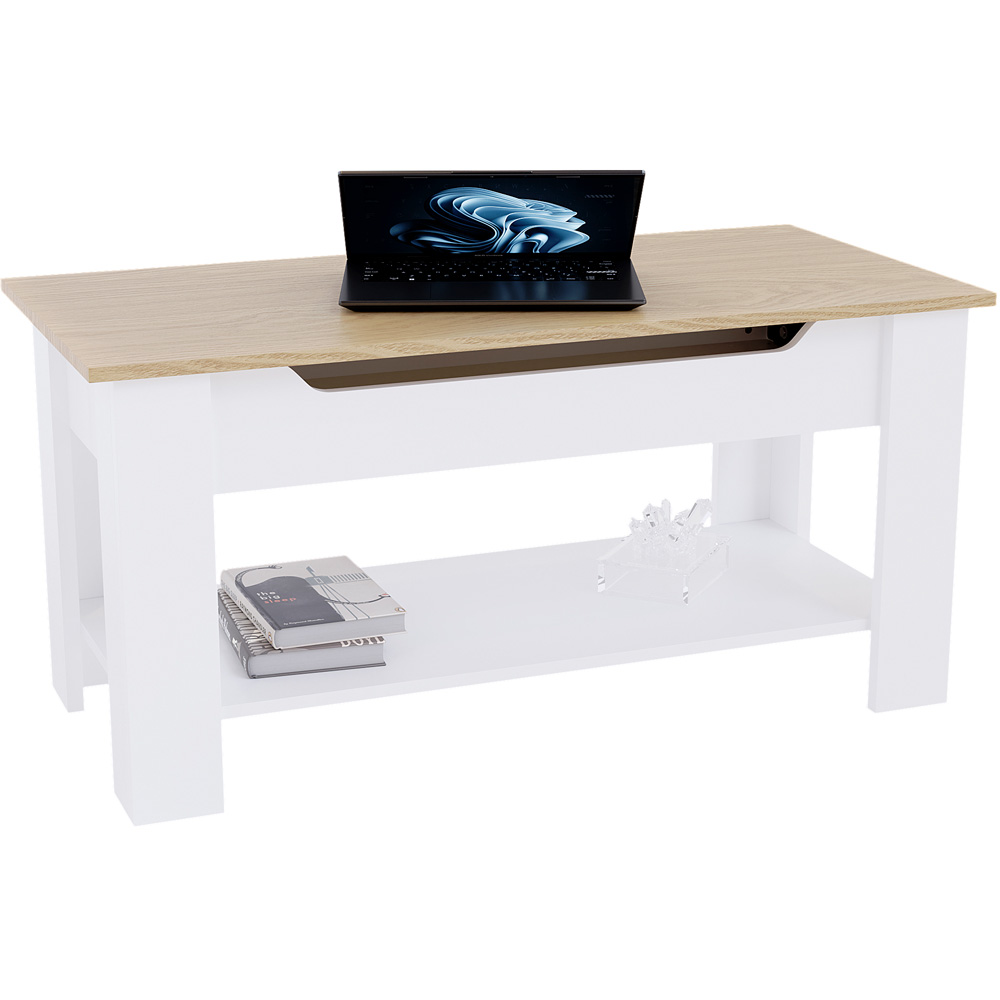 Vida Designs Oak and White Lift Up Coffee Table Image 2