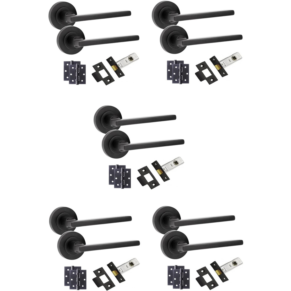 Golden Grace Matt Black Leon Straight Door Handles Set 5 Pack Image 1