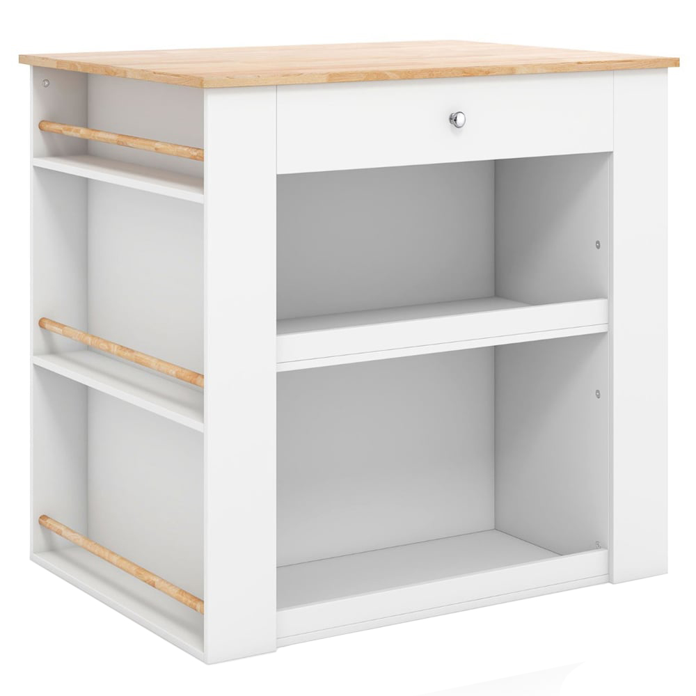 Costway 2 Door Single Drawer 2 Shelf White Kitchen Island Cart with Racks Image 1