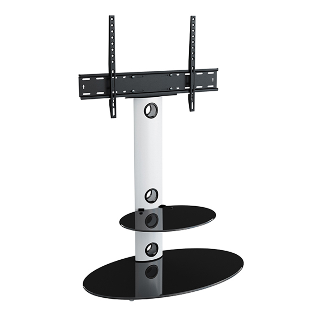 AVF Lugano Satin White and Black Glass Oval Pedestal TV Unit Image 3