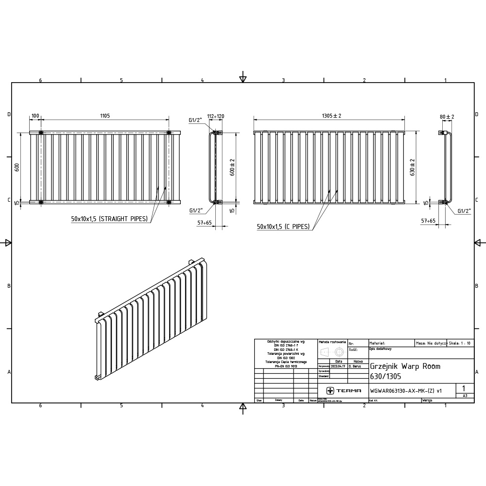 Terma Warp Room 4931 BTU Matt White Radiator 630 x 1305mm Image 9