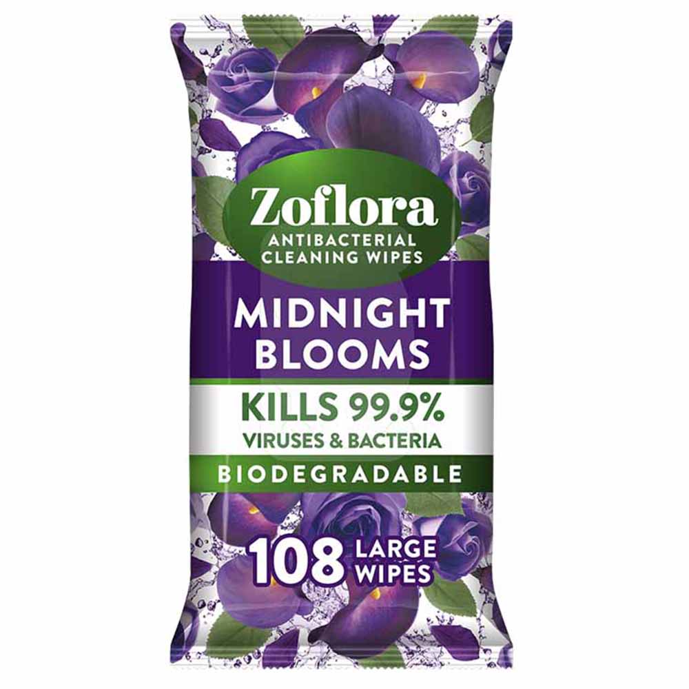 Zoflora Midnight Blooms Antibacterial Large Multi-surface Cleaning Wipes 108 Pack  - wilko